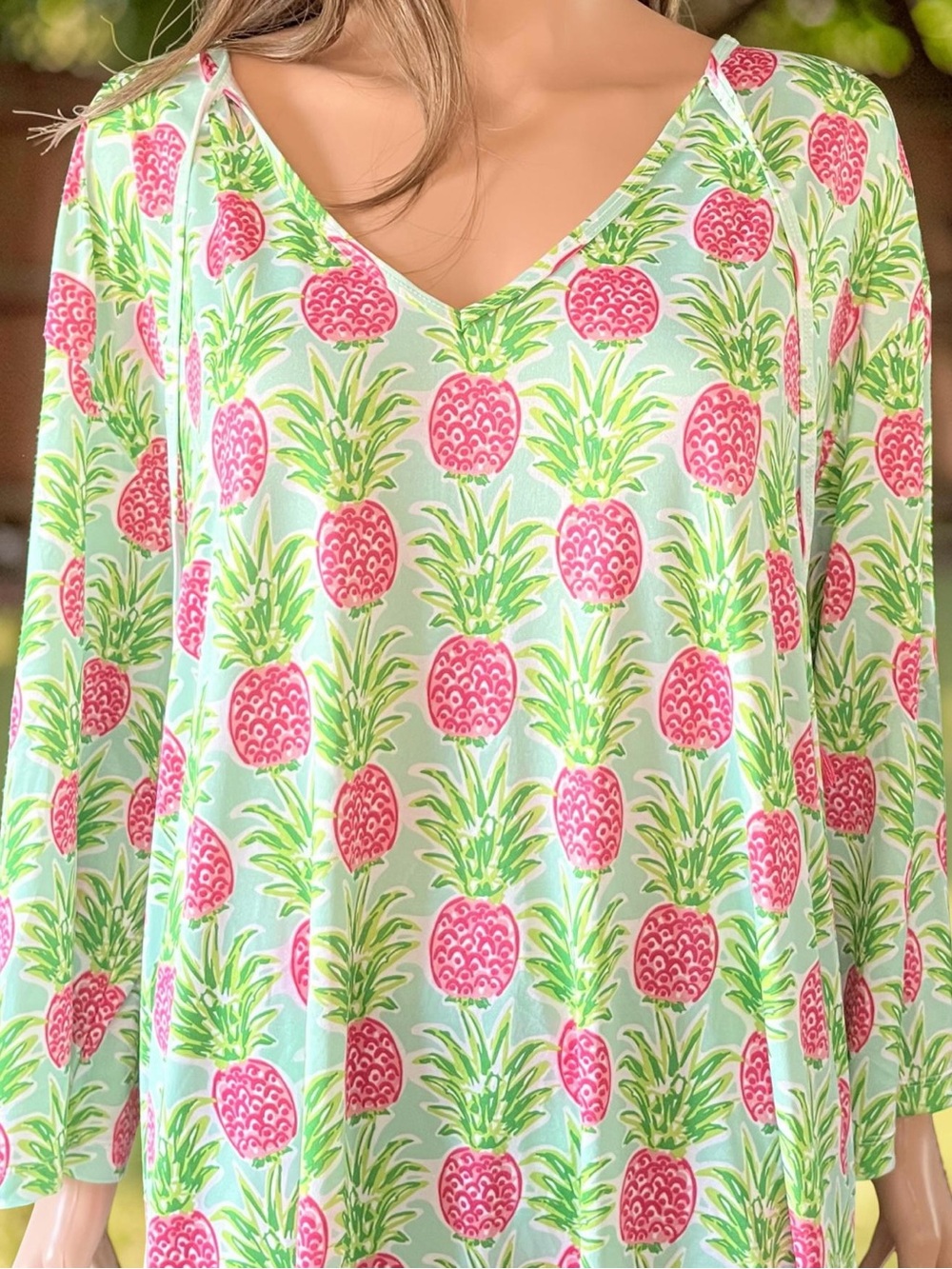 Viv & Lou Pineapple Print Kaftan Dress XXL Tropical Resort Vacation Cover Up - Picture 2 of 8